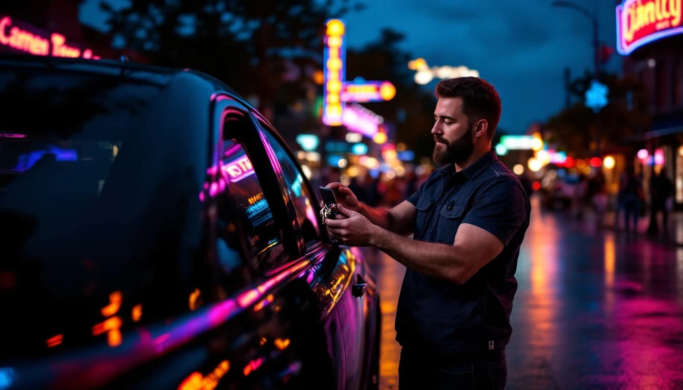 Cerrajero móvil ayudando a un chófer de Uber durante un evento en Arlington TX — Cerrajero Arlington TX