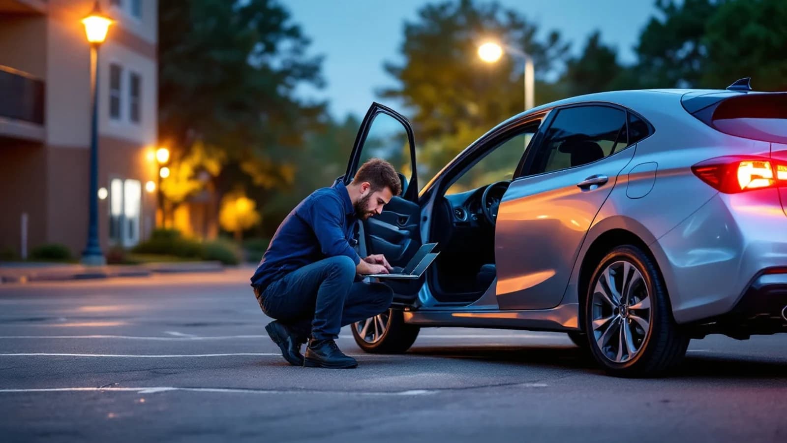 Chevrolet Cruze sedán estacionado en una calle de Arlington mientras un cerrajero automotriz corta una llave nueva al VIN