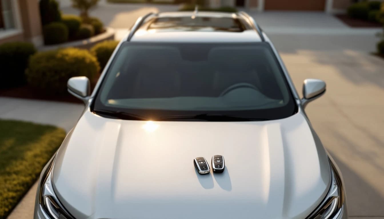 Buick Enclave familiar estacionada en un vecindario de Arlington mientras un cerrajero programa una llave de repuesto