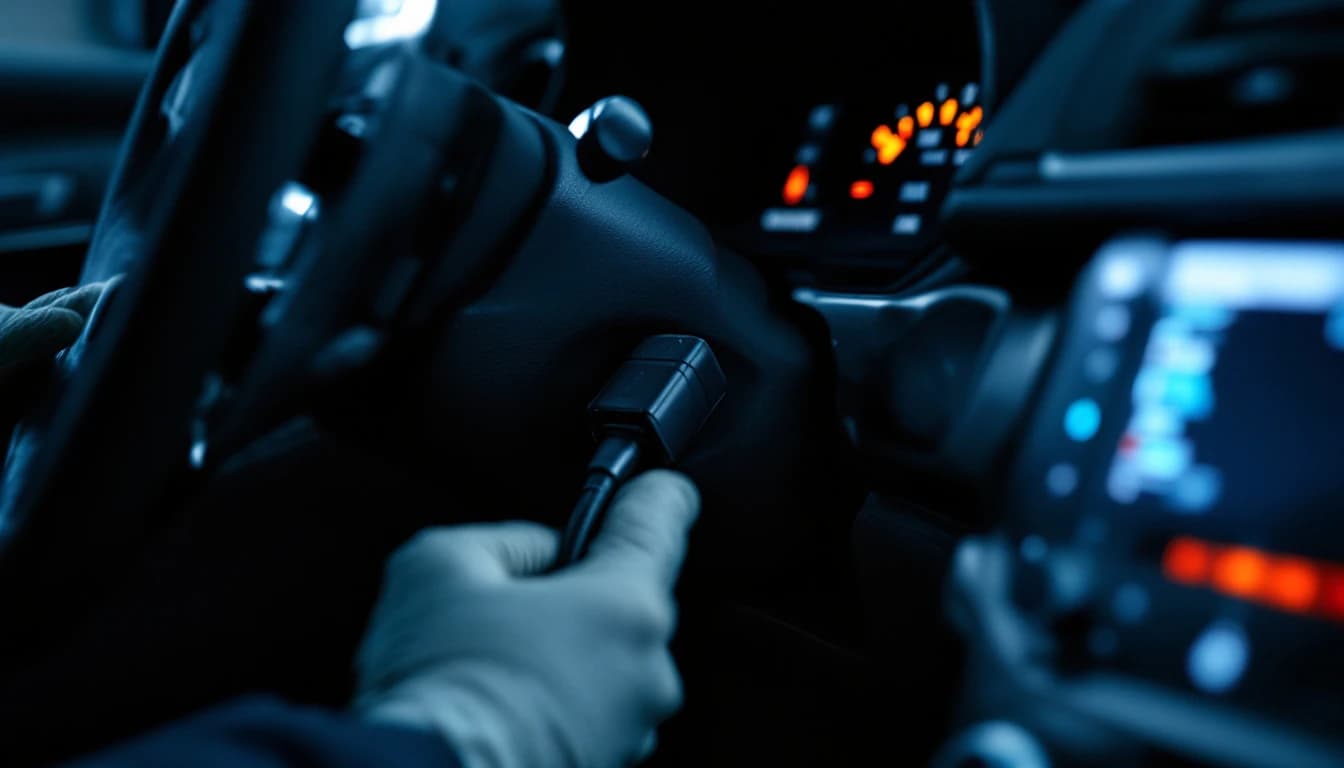 Cadillac XT5 con la luz de seguridad encendida en el tablero mientras un cerrajero diagnostica el inmovilizador en Arlington