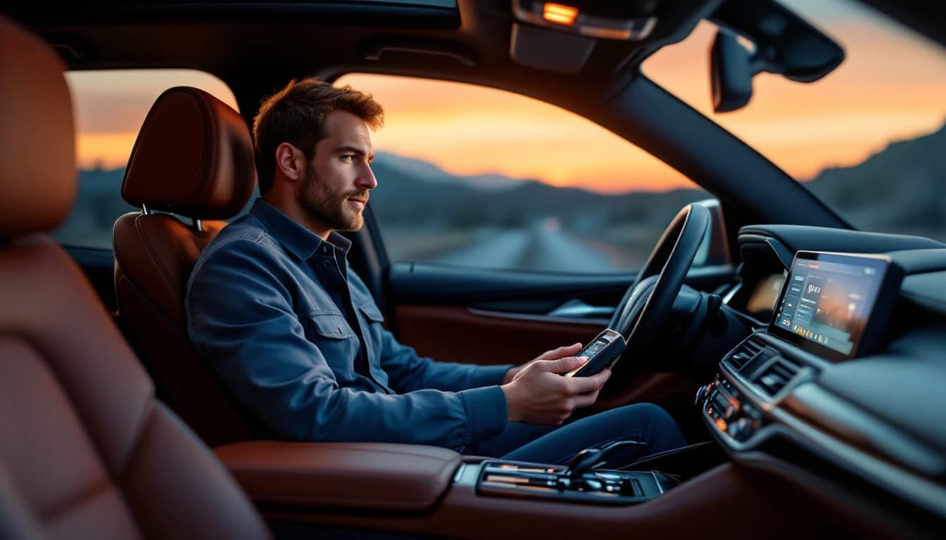 Cerrajero automotriz programando la llave inteligente de un Jeep Grand Wagoneer en Arlington, Texas