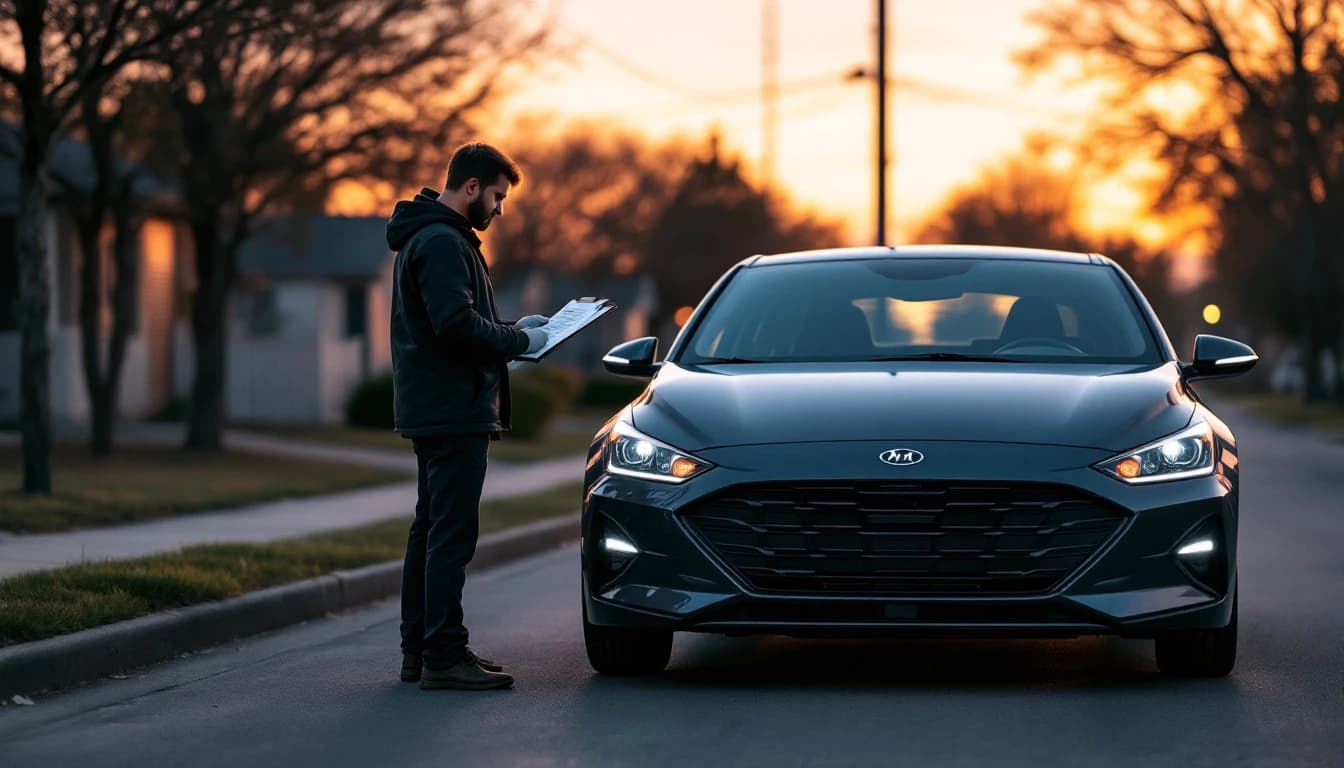 Hyundai Elantra estacionado en Arlington mientras un cerrajero prepara el corte de una llave nueva a partir del VIN